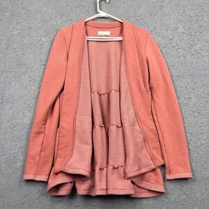 Anthropologie Lila Tiered Cardigan Womens Large Pink Long Sleeve Ruffle Open Top
